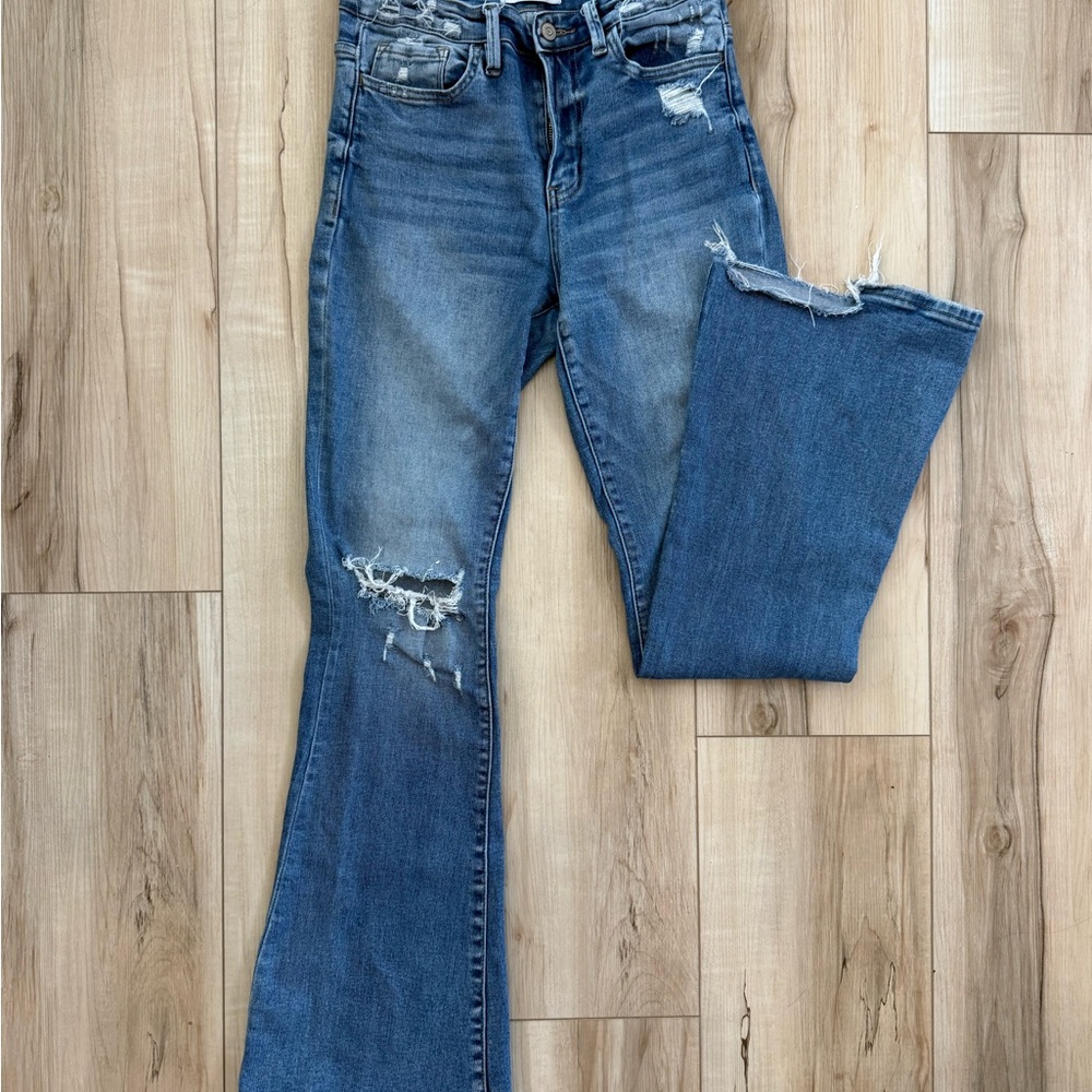 Flying Monkey Distressed Boot Cut Jeans - Blue